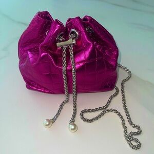 Pink Metalic Chain-Embellished Women's Crossbody Bag